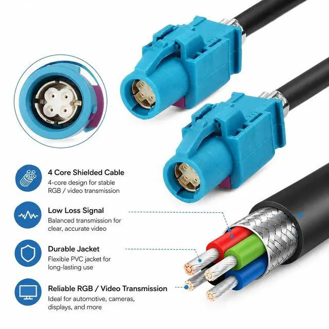 Alt view image 4 of 5 - RedYutou FAKRA Z HSD LVDS 535 Cable 4 Core Universal Video Cable, Car High Speed Transmission RGB Reversing Image Harness 3 ft