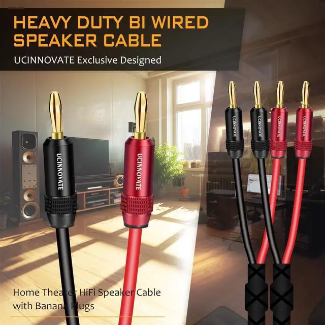 Alt view image 3 of 5 - UCINNOVATE White Speaker Wire, 2 Pack 1.5m / 4.9FT OFC HiFi Speaker Cable with Gold-Plated Banana Plugs for Speakers Terminal Home Theater
