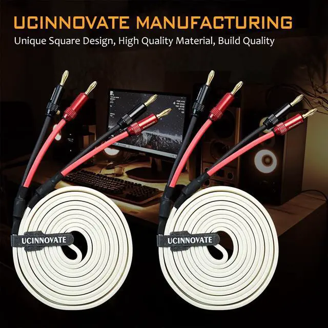 Alt view image 4 of 5 - UCINNOVATE White Speaker Wire, 2 Pack 1.5m / 4.9FT OFC HiFi Speaker Cable with Gold-Plated Banana Plugs for Speakers Terminal Home Theater