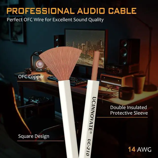 Alt view image 5 of 5 - UCINNOVATE White Speaker Wire, 2 Pack 1.5m / 4.9FT OFC HiFi Speaker Cable with Gold-Plated Banana Plugs for Speakers Terminal Home Theater