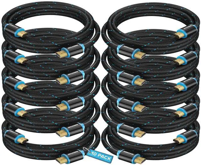 Main image of Maximm Hdmi Cable 4K 10 Ft, 10 Pack, Braided, 18Gbps, Hdmi 2.0, Gold-Plated