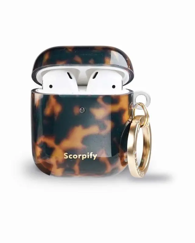 Alt view image 2 of 5 - SCORPIFY for AirPods Case 1 & 2 (1st & 2nd Generation, 2016/2019) with Keychain, Compatible with Apple AirPod 1 & 2, Cute Protective Hard Shell Cover, Earbuds Case for Women - Brown Tortoise Shell