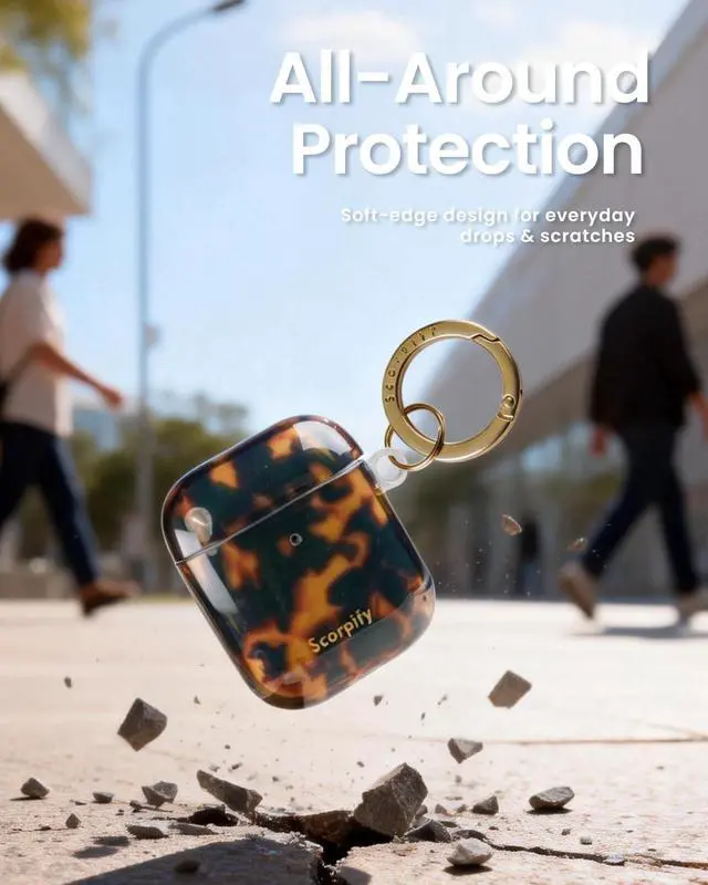 Alt view image 3 of 5 - SCORPIFY for AirPods Case 1 & 2 (1st & 2nd Generation, 2016/2019) with Keychain, Compatible with Apple AirPod 1 & 2, Cute Protective Hard Shell Cover, Earbuds Case for Women - Brown Tortoise Shell