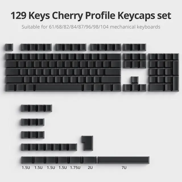 Alt view image 2 of 5 - Blank Black PBT keycaps Custom Cherry Profile 1.5mm Thick ANSI ISO Minimalist Keycap Set for 60% 65% 75% Fullsize MX Switches Mechanical Keyboard (Blank Black)