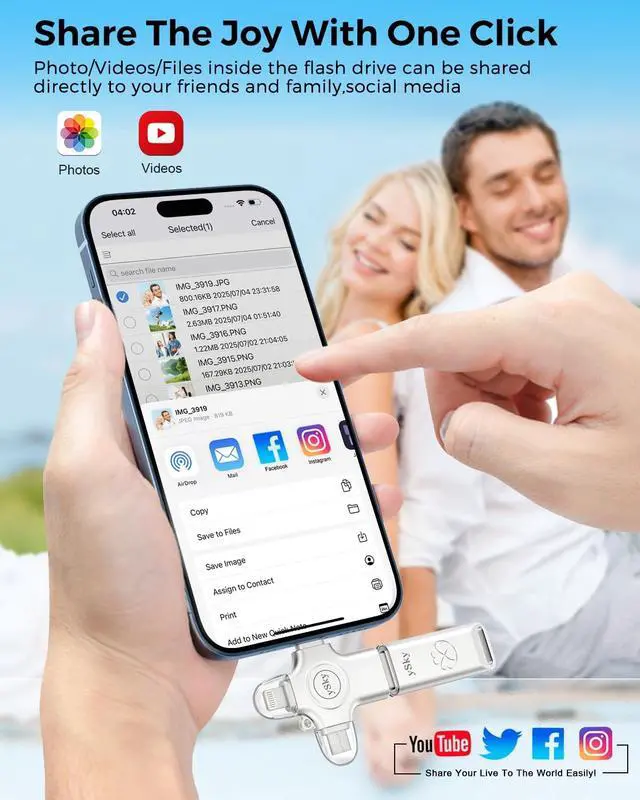 Alt view image 5 of 5 - ySky 128GB 4in1 Photo Stick for iPhone Flash Drive,USB Memory Stick Flash Drive for iPhone/iPad/Android/PC/MAC, External USB C Storage Thumb Drive for iPhone Photo/Video/Contacts Backup