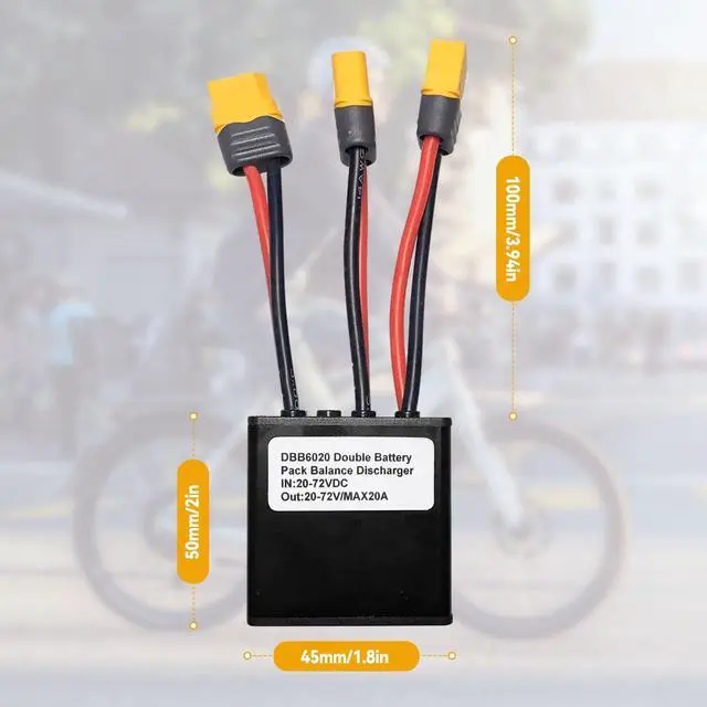 Alt view image 4 of 5 - Aepiraza Electric Bike Dual Battery Discharge Converter, 20V-72V DC Double Battery Parallel Connector Adapter with XT60 Plug (20A)