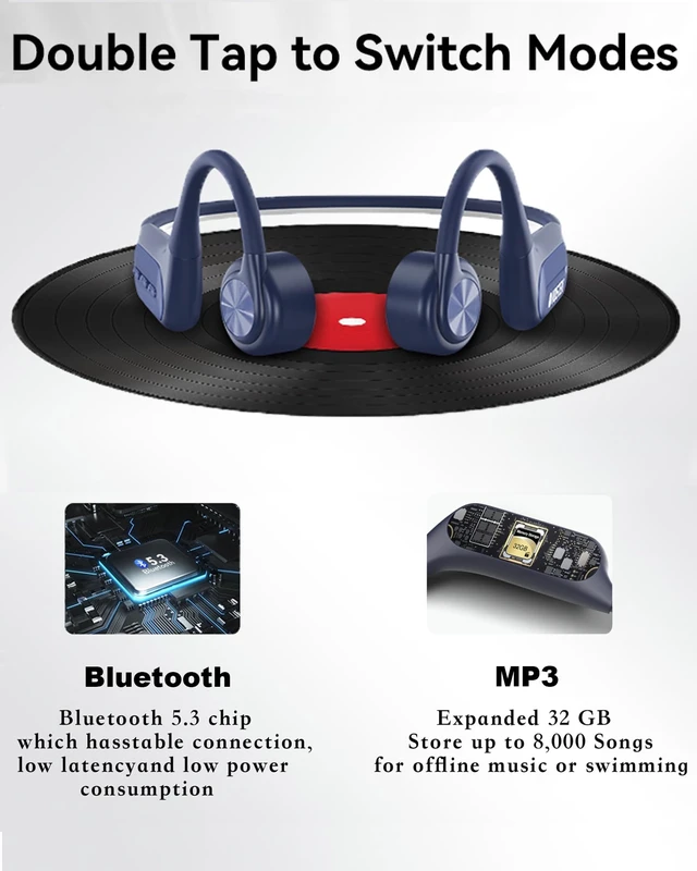 Alt view image 5 of 5 - Voistek Bone Conduction Headphones with 32GB MP3 Player, IP68 Waterproof
