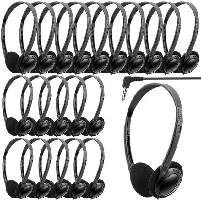 Main image of Wensdo Classroom Headphones Bulk 25 Pack for Kids School Students, Wholesale Wired Durable Earphones Class Set for Children Toddler Boys Girls Teens Adult (HY103, 25 Black)