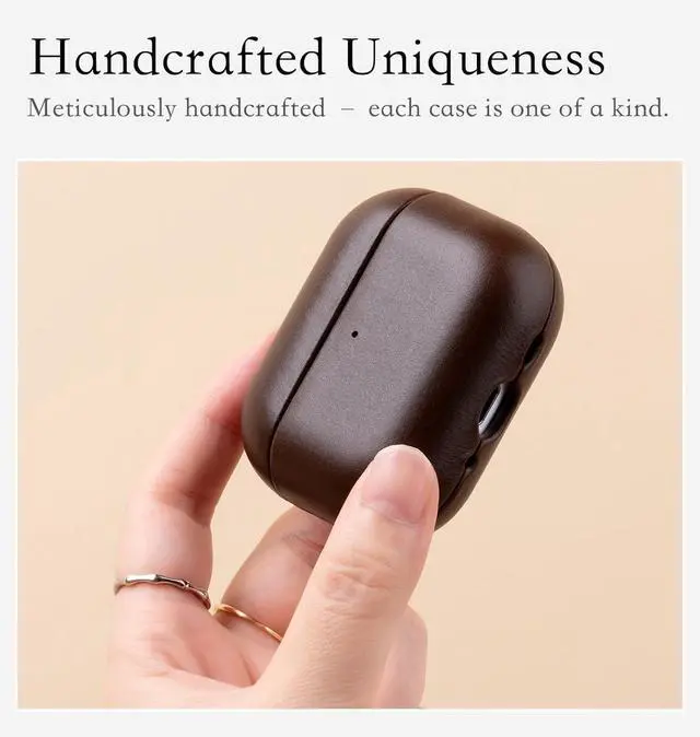 Alt view image 2 of 5 - HanFab for AirPods Pro 2 Case Cover, Fully Wrapped in Full Grain Leather, no Plastic Visible or Felt ^^ Scratch Proof Microfiber Lining ^^ Shockproof Hard Case for AirPods Pro 2nd