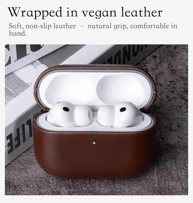 Alt view image 3 of 5 - HanFab for AirPods Pro 2 Case Cover, Fully Wrapped in Full Grain Leather, no Plastic Visible or Felt ^^ Scratch Proof Microfiber Lining ^^ Shockproof Hard Case for AirPods Pro 2nd