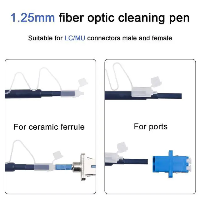 Alt view image 2 of 3 - 5-Pack Fiber Optic Cleaning Pens for 1.25mm LC/MU Connector, Fiber Optic Cleaner Tool for End Face and Optical Connectors, 800+Uses per Pen