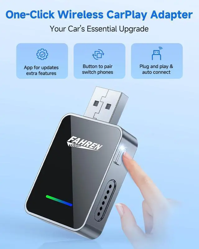 Alt view image 2 of 5 - Visoud Wireless CarPlay & Android Auto Adapter, Enjoy Seamless One-Click User Switching Converts Your Wired System to Wireless, Plug & Play with USB A or Type-C, Works with iOS 10+ and