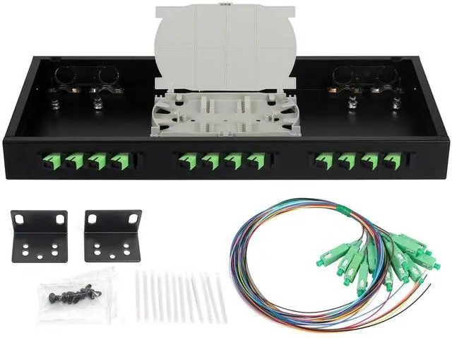 Alt view image 4 of 5 - Duogalia 2-Pack SC-APC 12 Simplex 12 Port Rack Mount Enclosure Box with Splice Tray Singlemode SC-APC Kit (includes 1.2 Meter Pigtail and 12PC Coupler)