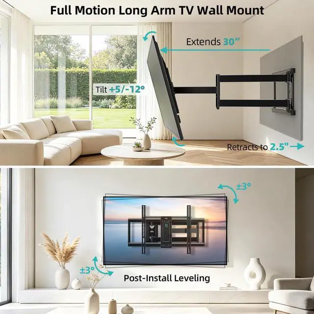 Alt view image 4 of 5 - HCMOUNTING Corner TV Wall Mount Long Arm TV Bracket for 32-80 Inch TVs,Pre-Assembled Full Motion TV Mount with 30.12" Extension & Swivel Articulating Arm & Tilt,Max VESA 600x400mm,Holds up to 110 lbs