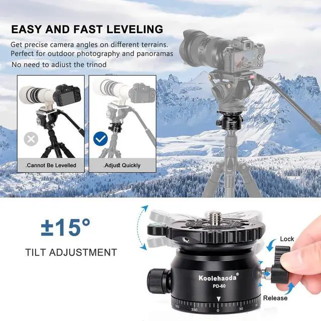 Alt view image 2 of 5 - Koolehaoda 66mm Tripod Leveling Base, 15 Half Ball 360 Panoramic