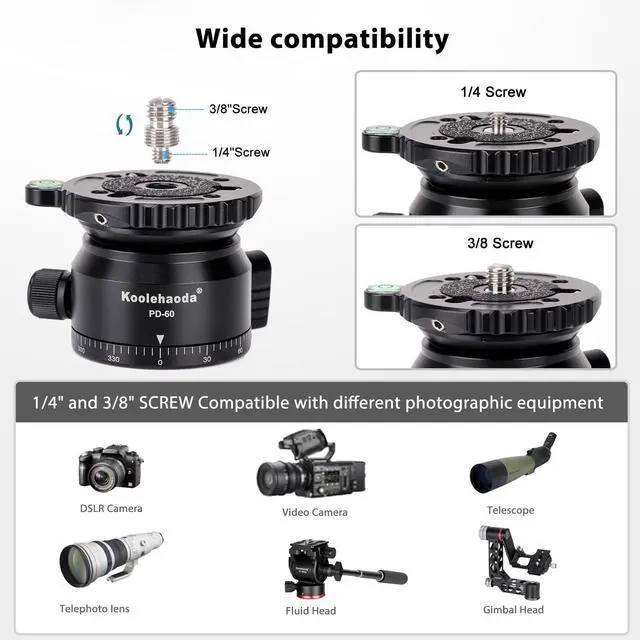 Alt view image 5 of 5 - Koolehaoda 66mm Tripod Leveling Base, 15 Half Ball 360 Panoramic