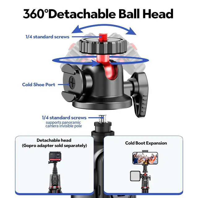 Alt view image 3 of 5 - Fotopro Camera Tripod, Mini Flexible Extendable Tripod Stand with Extension Pole Compatible with Canon Nikon Sony Cameras Phone