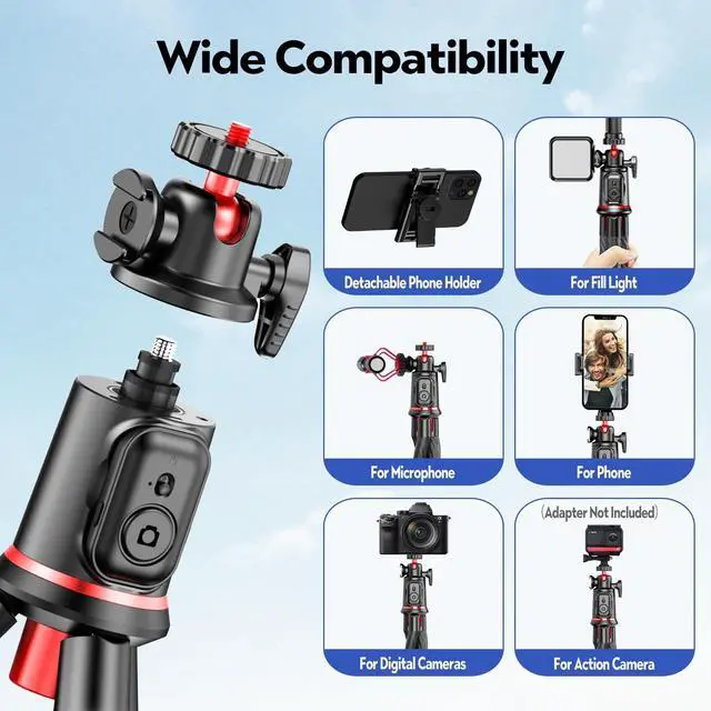 Alt view image 4 of 5 - Fotopro Camera Tripod, Mini Flexible Extendable Tripod Stand with Extension Pole Compatible with Canon Nikon Sony Cameras Phone