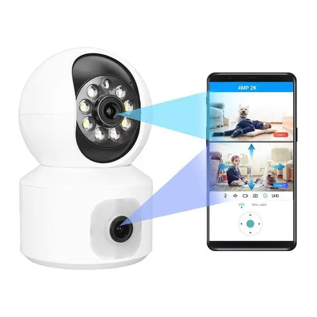 Alt view image 2 of 5 - Indoor Security Camera, 2K Dual Lens Camera with Night Vision and Two-Way Audio, Supports 128GB SD Card and Cloud Storage for Home Monitoring