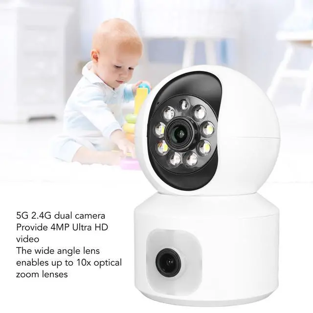 Alt view image 4 of 5 - Indoor Security Camera, 2K Dual Lens Camera with Night Vision and Two-Way Audio, Supports 128GB SD Card and Cloud Storage for Home Monitoring