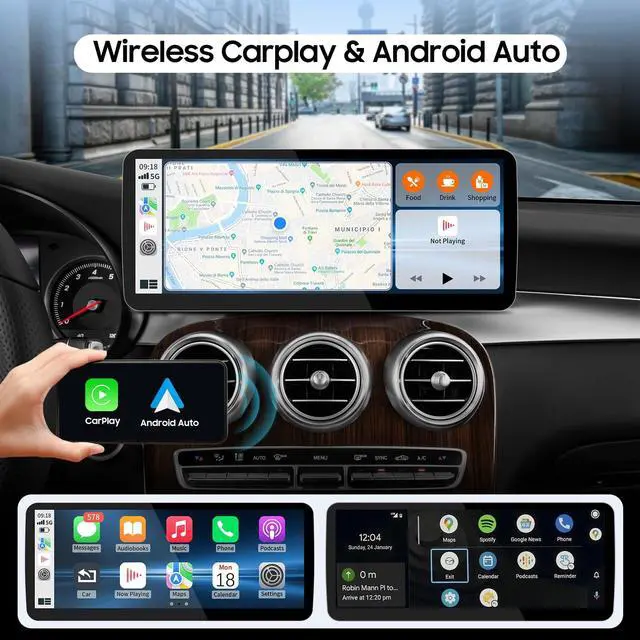 Alt view image 2 of 5 - 12.3Inch Ultra-Narrow Touchscreen Wireless CarPlay Android Auto for Mercedes Benz C/GLC W205 X253 (2015-2018) with NTG5.0/5.1 System, Linux HD Multimedia, OEM System, MirrorLink, Car Radio Rece