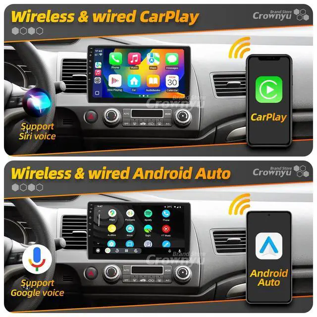 Alt view image 2 of 5 - Crownyu forHonda CIVIC 2006-2011 Radio Compatible with Wirelessly Carplay Android Auto Upgrade Android Car Stereo Bluetooth Navigation GPS TouchScreen FM WiFi Multimedia Player Backup Camera Head Unit