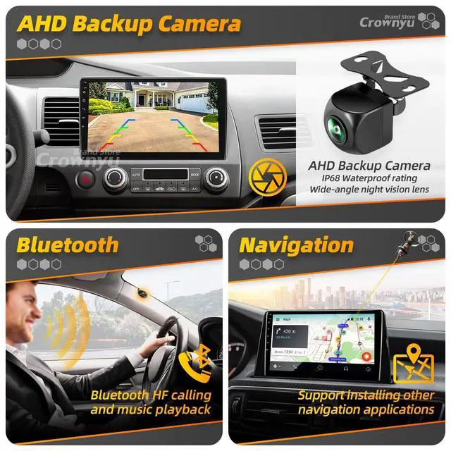 Alt view image 5 of 5 - Crownyu forHonda CIVIC 2006-2011 Radio Compatible with Wirelessly Carplay Android Auto Upgrade Android Car Stereo Bluetooth Navigation GPS TouchScreen FM WiFi Multimedia Player Backup Camera Head Unit