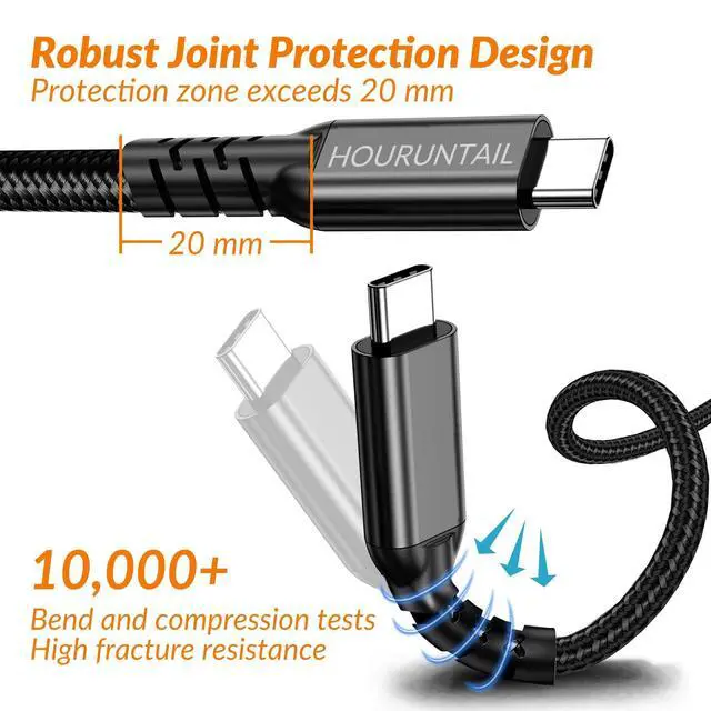 Alt view image 2 of 5 - HOURUNTAIL Thunderbolt 5/4/3 Cable 6.6ft 2M,USB4 C to C Right Angle Compatible 80Gbps Braided Data High Speed,120Gbps Bandwidth for 16K/Dual 8K Display PD3.1 240W Charging Phone,Mac,Hub,Docking-Grey