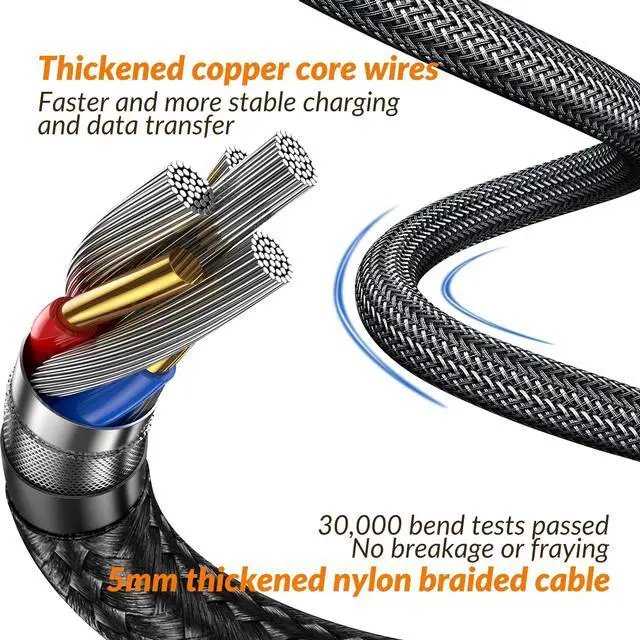 Alt view image 5 of 5 - HOURUNTAIL Thunderbolt 5/4/3 Cable 6.6ft 2M,USB4 C to C Right Angle Compatible 80Gbps Braided Data High Speed,120Gbps Bandwidth for 16K/Dual 8K Display PD3.1 240W Charging Phone,Mac,Hub,Docking-Grey