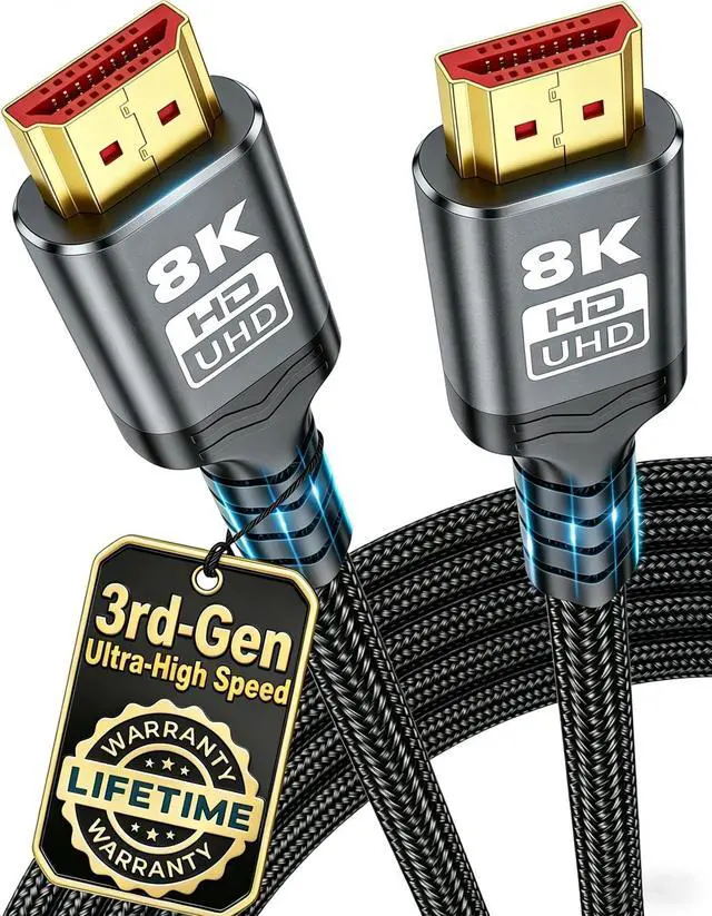 Main image of - 10K 8K HDMI Cable 2.1, Ultra High Speed HDMI Cable Braided Cord, HDMI Cables 48Gbps (8K@60Hz 7680x4320, 4K@120Hz) Supports Dynamic HDR 10 eARC 3D, Dolby Atmos Compatible (30 Feet)