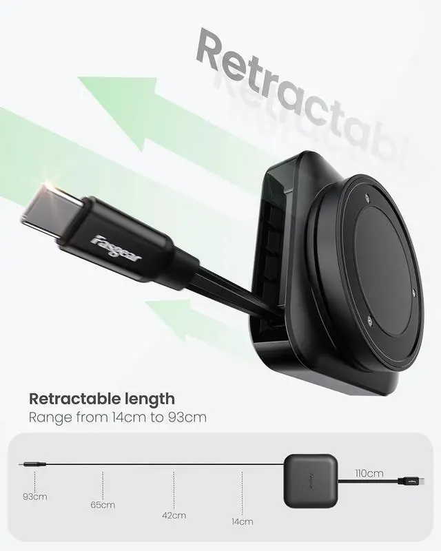Alt view image 2 of 5 - Fasgear Retractable USB C Cable Desk Mount 2 Pack - 6ft+6ft Type-C Cord 60W PD/PPS Fast Charging for iPhone 17 16 15 Series/iPad Pro/Mac-Book/Sam-Sung, 360 Rotatable USB 2.0 Cable