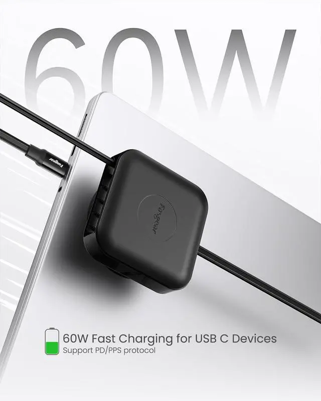 Alt view image 5 of 5 - Fasgear Retractable USB C Cable Desk Mount 2 Pack - 6ft+6ft Type-C Cord 60W PD/PPS Fast Charging for iPhone 17 16 15 Series/iPad Pro/Mac-Book/Sam-Sung, 360 Rotatable USB 2.0 Cable