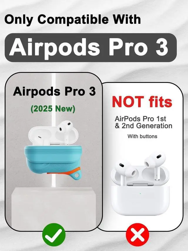 Alt view image 2 of 5 - for AirPods Pro 3 Case Silicone - Waterproof, Shockproof, Drop Protection, Textured Design, Wireless Charging Supported, One-Piece Folding Design with Carabiner for Apple AirPod