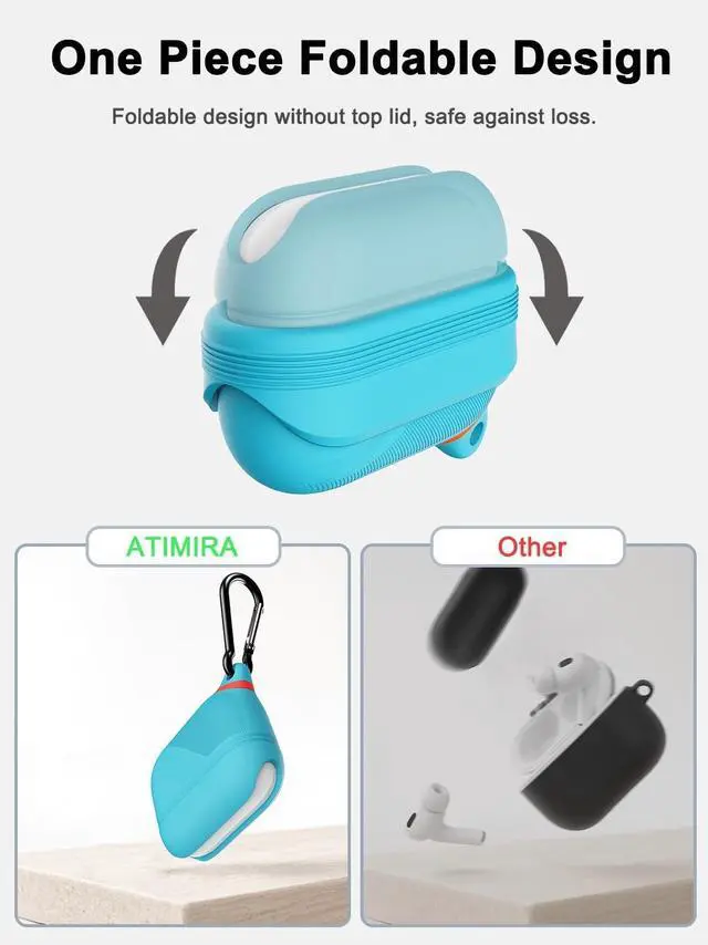 Alt view image 3 of 5 - for AirPods Pro 3 Case Silicone - Waterproof, Shockproof, Drop Protection, Textured Design, Wireless Charging Supported, One-Piece Folding Design with Carabiner for Apple AirPod