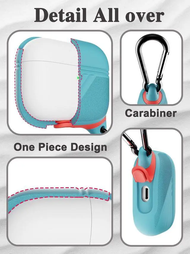 Alt view image 4 of 5 - for AirPods Pro 3 Case Silicone - Waterproof, Shockproof, Drop Protection, Textured Design, Wireless Charging Supported, One-Piece Folding Design with Carabiner for Apple AirPod