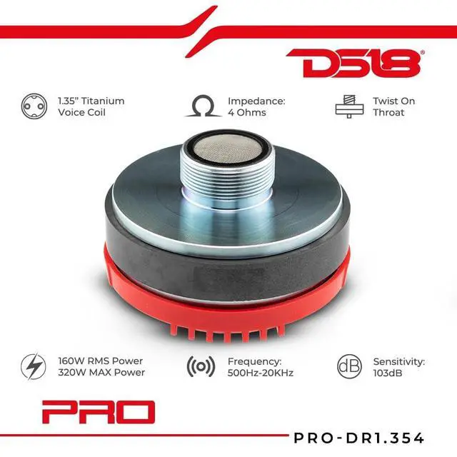 Alt view image 2 of 5 - DS18 PRO-DR1.354 Compression Driver 1" Throat Twist 1.35" Titanium Voice Coil 320W Max 4-Ohm 160 Watts RMS, Extremely Loud 103dB - Set of 1
