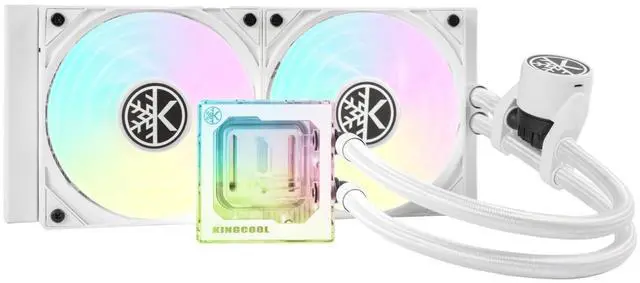 Main image of KINGCOOL Pure Flow 240mm AIO CPU Liquid Cooler, Enhanced 4500RPM Pump, Transparent Water Block, 2x120mm ARGB PWM Fans, Aluminum Radiator, Compatible with AMD AM5/AM4 LGA 1851/1700/1200/115X (White)