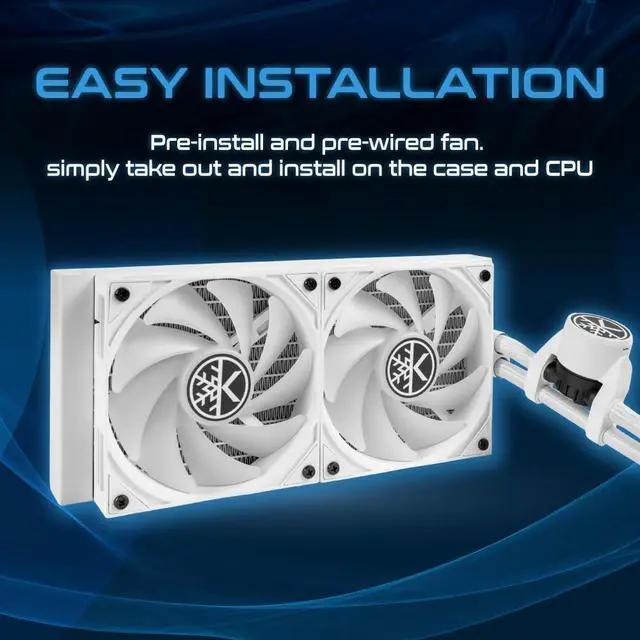 Alt view image 5 of 5 - KINGCOOL Pure Flow 240mm AIO CPU Liquid Cooler, Enhanced 4500RPM Pump, Transparent Water Block, 2x120mm ARGB PWM Fans, Aluminum Radiator, Compatible with AMD AM5/AM4 LGA 1851/1700/1200/115X (White)