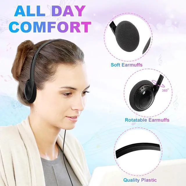 Alt view image 4 of 5 - Wensdo Classroom Headphones Bulk 25 Pack for Kids School Students, Wholesale Wired Durable Earphones Class Set for Children Toddler Boys Girls Teens Adult (HY103, 25 Black)