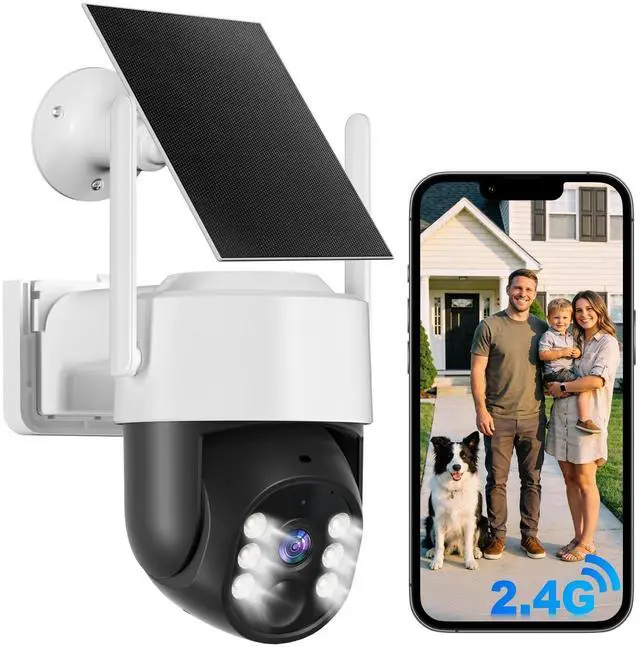Main image of Chpuss Solar Security Camera Wireless Outdoor, 2K HD Surveillance Solar Powered WiFi Camera, Color Night Vision, PIR Detection, 360 View, 2-Way Talk, Spotlight Siren Alarm (Black & White - 1PAC