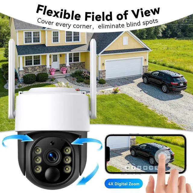 Alt view image 3 of 5 - Chpuss Solar Security Camera Wireless Outdoor, 2K HD Surveillance Solar Powered WiFi Camera, Color Night Vision, PIR Detection, 360 View, 2-Way Talk, Spotlight Siren Alarm (Black & White - 1PAC