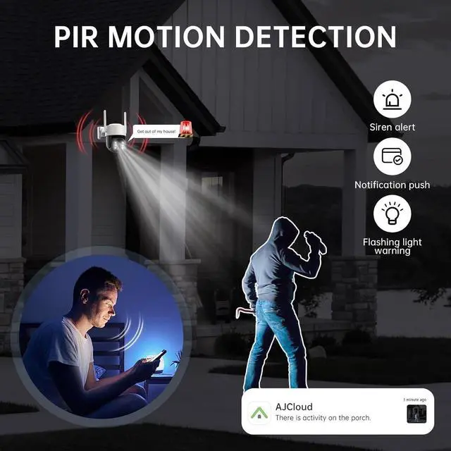 Alt view image 5 of 5 - Chpuss Solar Security Camera Wireless Outdoor, 2K HD Surveillance Solar Powered WiFi Camera, Color Night Vision, PIR Detection, 360 View, 2-Way Talk, Spotlight Siren Alarm (Black & White - 1PAC
