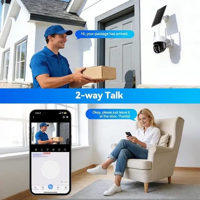 Alt view image 4 of 5 - Chpuss Solar Security Camera Wireless Outdoor, 2K HD Surveillance Solar Powered WiFi Camera, Color Night Vision, PIR Detection, 360 View, 2-Way Talk, Spotlight Siren Alarm (Black & White - 1PAC