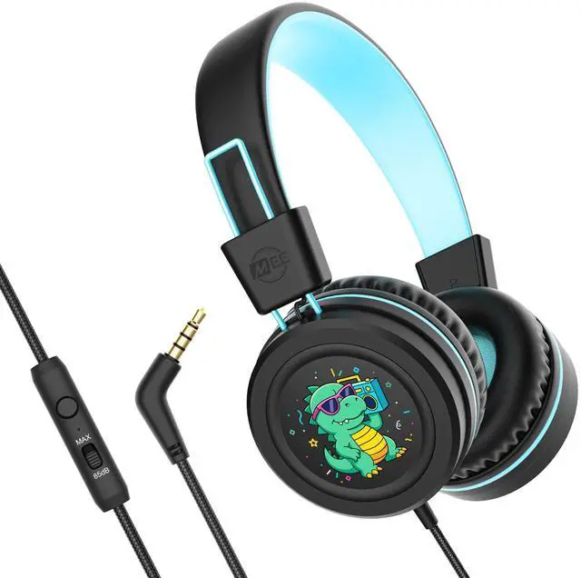 Main image of MEE audio KidJamz KJ55 Wired Childrens Headphones with 3.5mm Plug, Colorful Graphics, Volume Limiter & Microphone, Adjustable On-Ear Kids Headset for Online Learning/School/Travel/Tablet (Black)