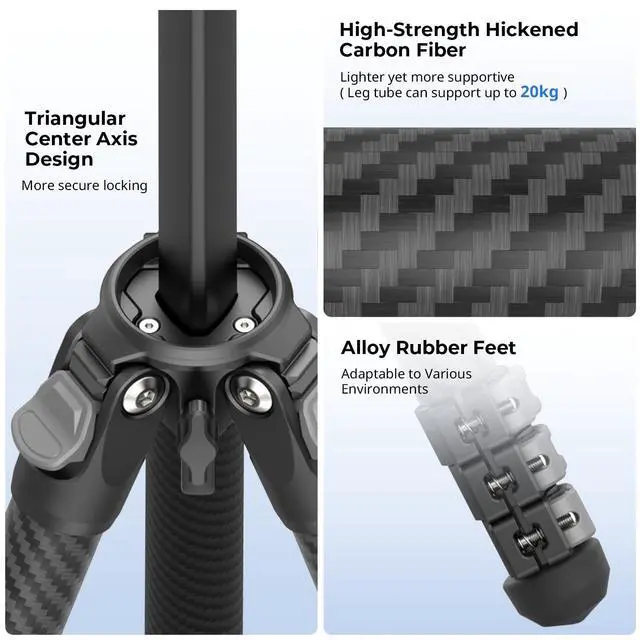 Alt view image 2 of 5 - SmallRig Portable Travel Video Tripod, Carbon Fiber Compact Tripod for Outdoor Photography, 5kg Load, Fluid Head with 360 Pan and -70 to 90 Tilt, 180 Reversible Center Column