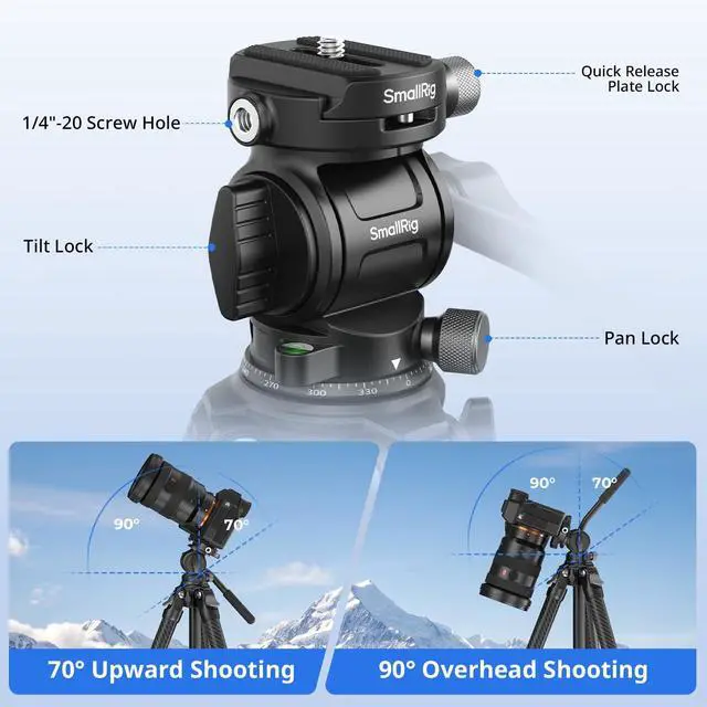 Alt view image 4 of 5 - SmallRig Portable Travel Video Tripod, Carbon Fiber Compact Tripod for Outdoor Photography, 5kg Load, Fluid Head with 360 Pan and -70 to 90 Tilt, 180 Reversible Center Column