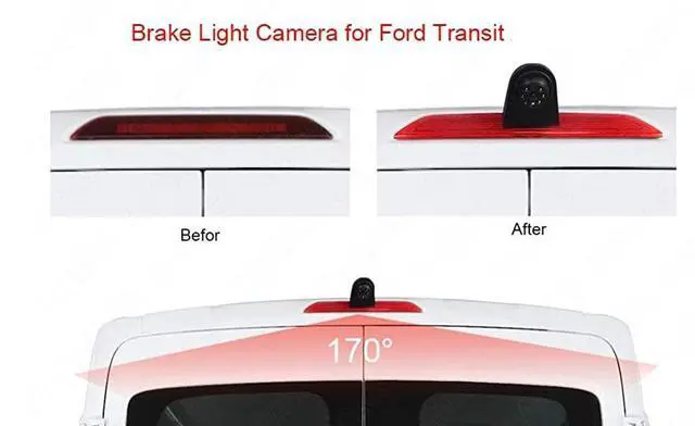 Alt view image 2 of 5 - KOHNEASO Compatible for Ford Transit 150 2015-2018, Transit 250 2015-2018, Transit 350/350 HD 2015-2018350HD L4H3 Brake Light Backup Camera with 7 inch Clip-on Mirror Monitor (Transit Van)