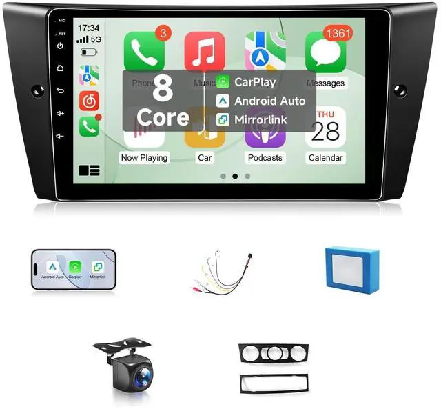 Main image of VQU 8Core Car Stereo for BMW 328i 335i 325i E90 E91 E92 E93 2005-2011 Radio Apple Carplay Android Auto, 9 Inch Touch Screen for BMW E90 Head Unit Bluetooth GPS WiFi RDS DSP FM SWC Camera, Fiber Op