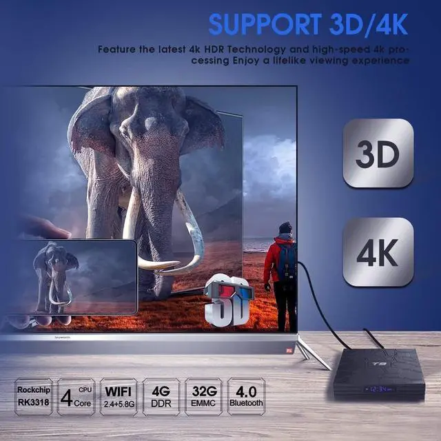 Alt view image 5 of 5 - Android TV Box 9.0, Android Box 4GB DDR3 RAM 64GB ROM RK3318 BT4.0 Quad-Core Cortex-A53 64 Bits Support Dual WiFi 2.4G/5G 3D Ultra HD 4K