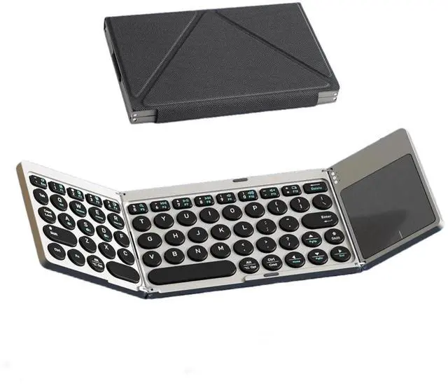 Main image of Yunseity Foldable Keyboard, Portable Wireless Keyboard with High Sensitivity Touchpad and PU Leather Cover, for Tablet Laptop Smartphone Connect Up to 3 Devices